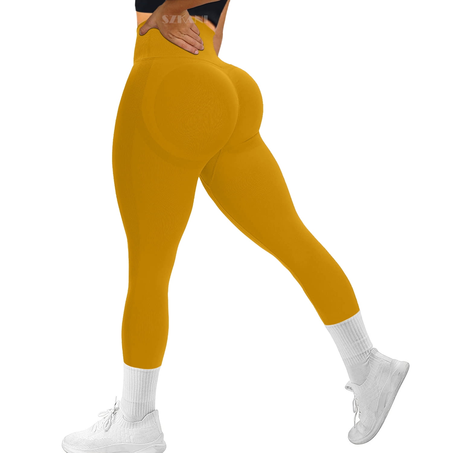 Women 3'' Waistband Seamless Workout Leggings Tommy Control High Waist Yoga  Pants - (Mustard) - Walmart.com